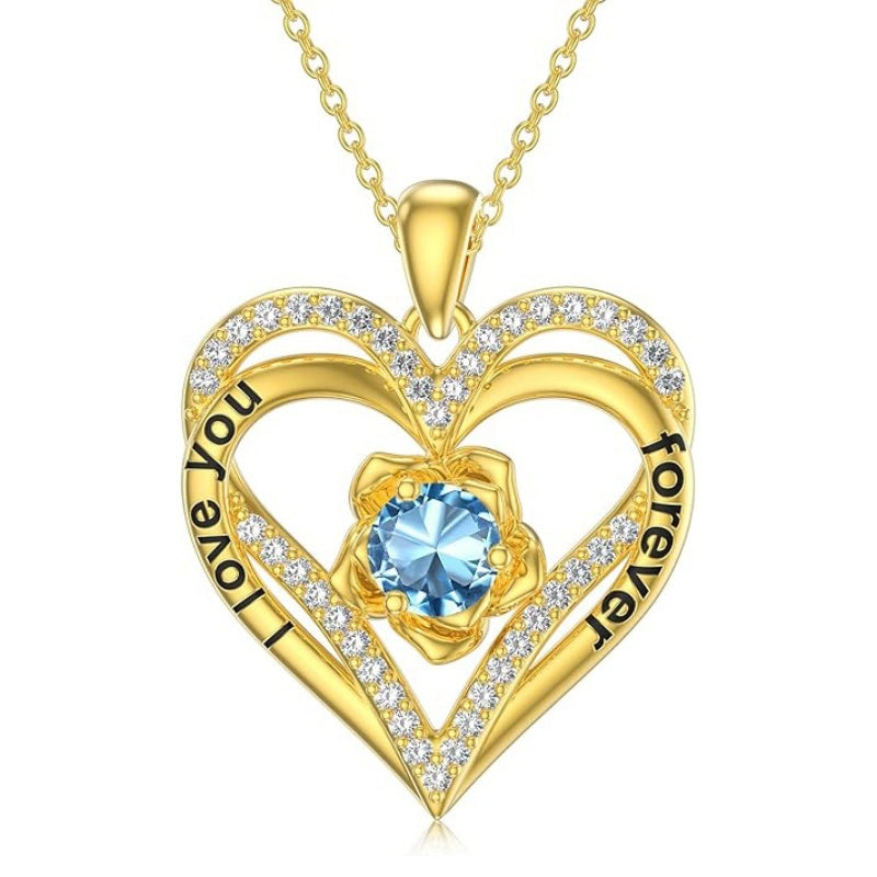 14K Gold Plated  Birthstone Rose Flower Pendant Necklace Birthday Wedding Anniversary Jewelry Gifts for Women