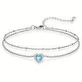 Sterling Silver Birthstone Double Layer Anklet for Beach Weddings, Summer Vacations & Pool Parties