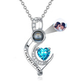 Sterling Silver 12 Months Birthstone Personalized Photo Projection  Pendant Necklace