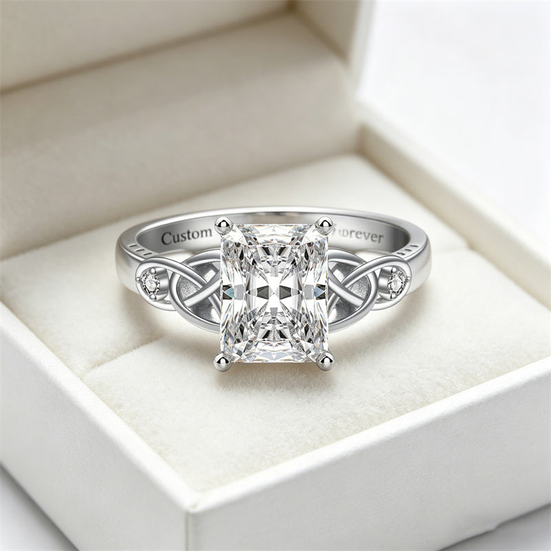 Sterling Silver 10K 14K 18K Gold  Personalized Engraved Moissanite Celtic Knot Wedding Engagement Ring