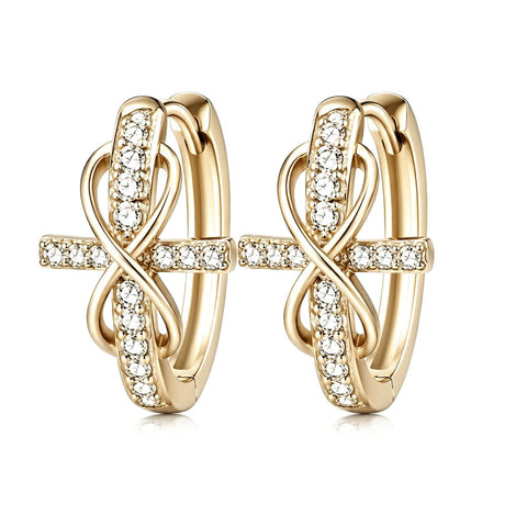 14K Gold Plated Cubic Zirconia Cross Infinity Hoop Earrings for Women