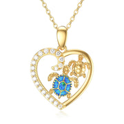 14K Gold Sea Turtle & Mother and Child Pendant Necklaces
