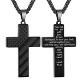 Personalized Men's Cross Necklace Bible Verse Stainless Steel American Flag Pendant Chain for Boys Men