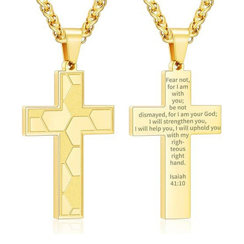14K Gold Plated Bible Verse Soccer Cross Pendant Necklace for Men