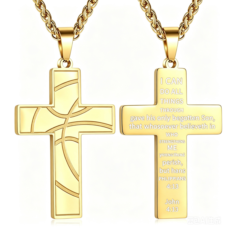 14K Gold Plated Bible Verse Basketball Cross Pendant Necklace for Men