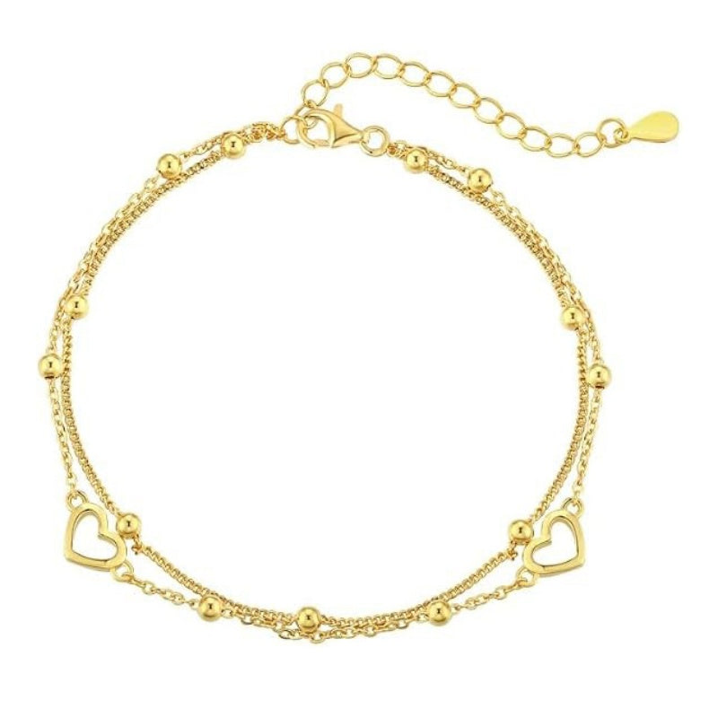 14K Gold Plated Infinity Double-Layer Chain Heart Bracelet for Women