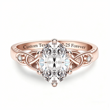 Sterling Silver 10K 14K 18K Gold  Personalized Engraved Moissanite Celtic Knot Wedding Engagement Ring