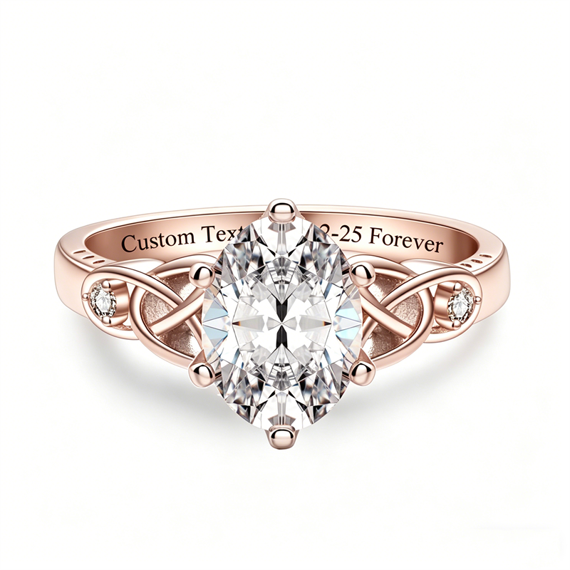 Sterling Silver 10K 14K 18K Gold  Personalized Engraved Moissanite Celtic Knot Wedding Engagement Ring