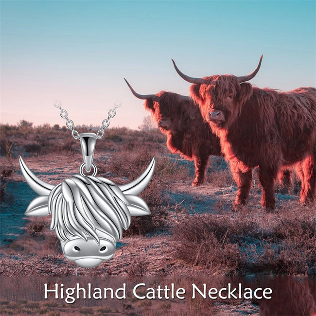 925 Sterling Silver Highland Cow Necklace Heart Cow Pendant Gifts for Women Girls