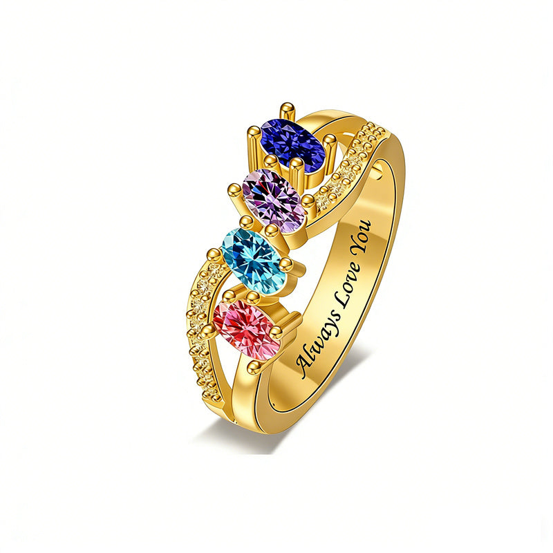 Copper Sterling Silver Personalized 1-6 Simulated Birthstones  Infinity Family Ring for Women