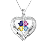 14K Gold Plated Personalized 1-5 Heart Birthstone Names Necklace  for Women