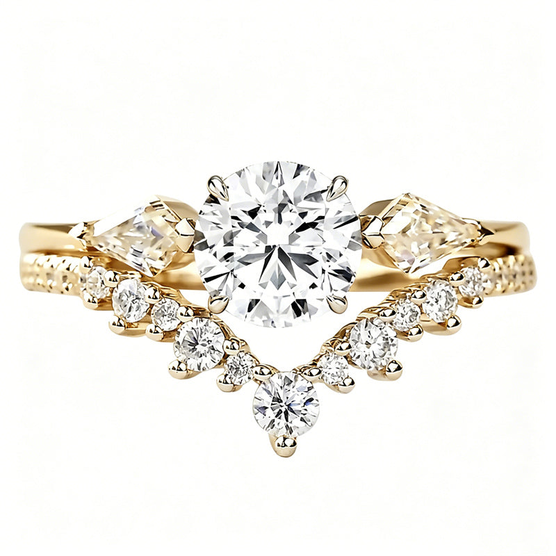 Sterling Silver 10K 14K 18K Gold 1CT-4CT Heart Round Teardrop Oval Moissanite Engagement Rings Set for Women