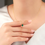 Emerald Green Necklace Green Pear Shaped Cubic Zirconia Necklace 925 Silver Teardrop Emerald Necklace