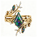 Sterling Silver 10K  14K  18K  Gold Personalized Engraved Black Opal Engagement Wedding Promise Ring for Her
