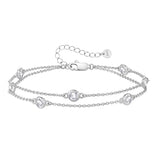 Sterling Silver Round Birthstone Double Layer Anklet