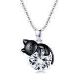 Black Cat Animal Necklace with Birthstone Sterling Silver Gift for Mother Women