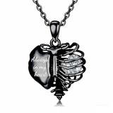 Sterling Silver Black Heart Skeleton Necklace With Engraved