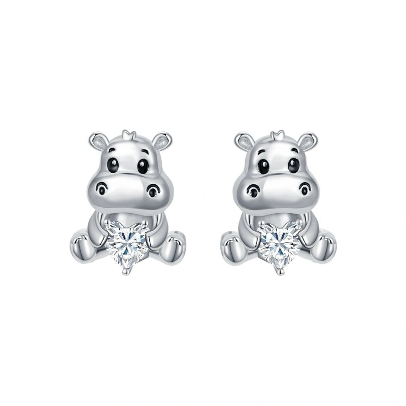Sterling Silver Birthstone Otter Hippo Stud Earrings