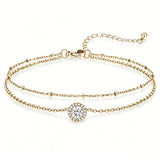Sterling Silver Birthstone Double Layer Anklet for Beach Weddings, Summer Vacations & Pool Parties
