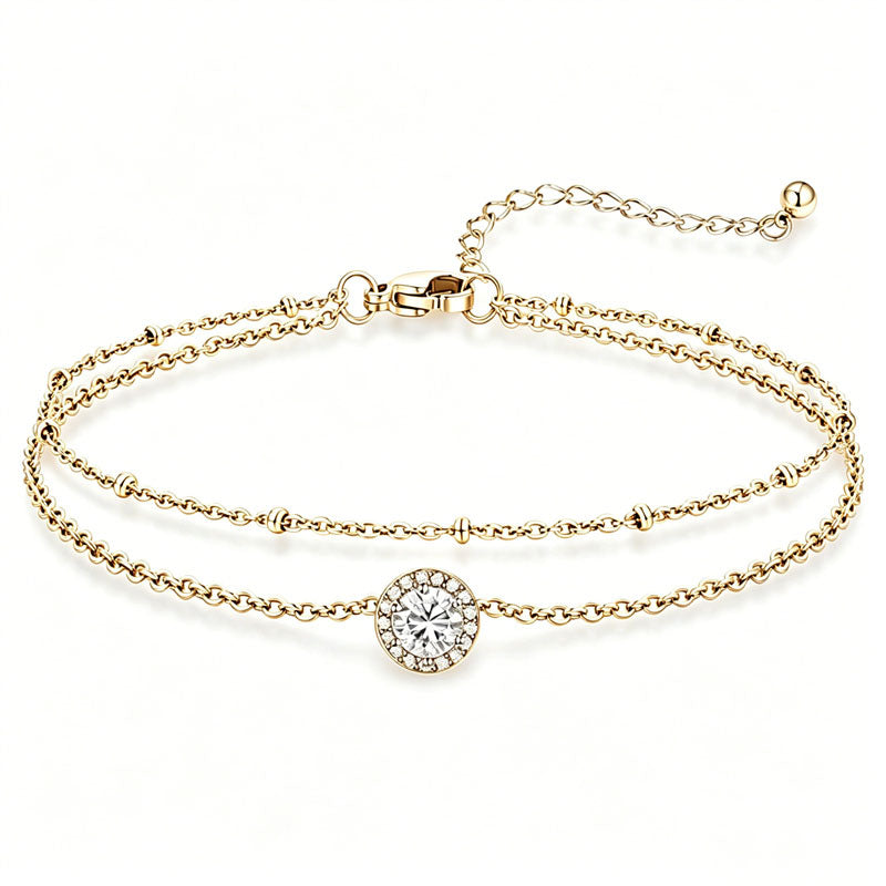 Sterling Silver Birthstone Double Layer Anklet for Beach Weddings, Summer Vacations & Pool Parties
