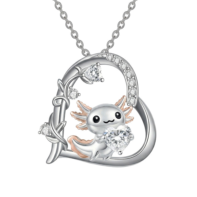 Sterling Silver Birthstone Axolotl Pendant Necklace Jewelry Gifts for Women