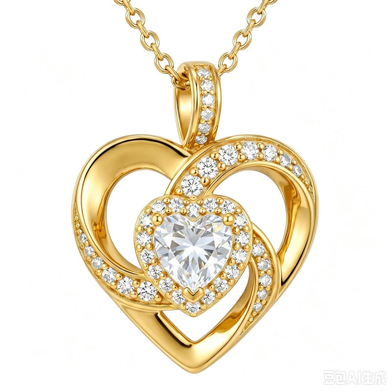 14K Gold Plated Love Heart Birthstone Necklace for Women
