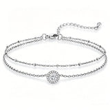 Sterling Silver Birthstone Double Layer Anklet for Beach Weddings, Summer Vacations & Pool Parties