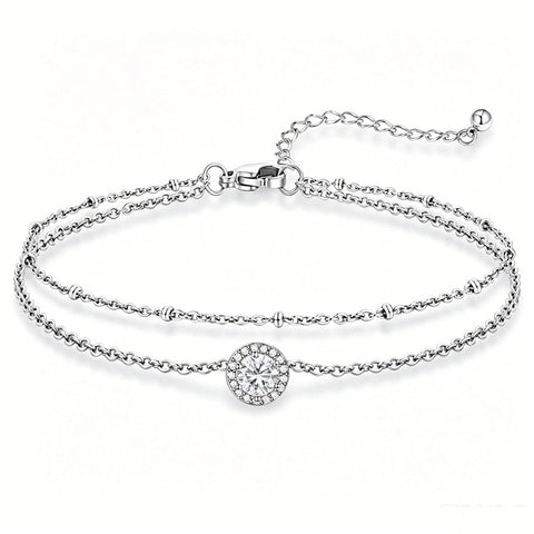 Sterling Silver Birthstone Double Layer Anklet for Beach Weddings, Summer Vacations & Pool Parties