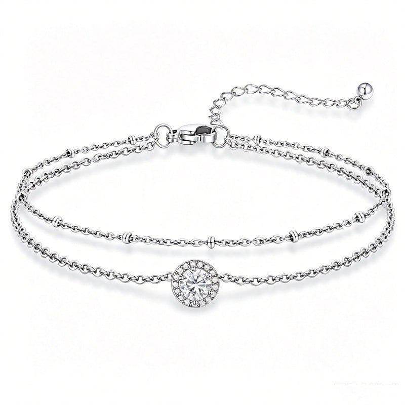 Sterling Silver Birthstone Double Layer Anklet for Beach Weddings, Summer Vacations & Pool Parties