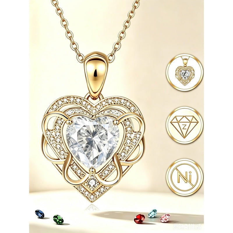 14K Gold Plated Heart Birthstone Heart Necklace for Women Fashion Wedding Anniversary Birthday Gifts