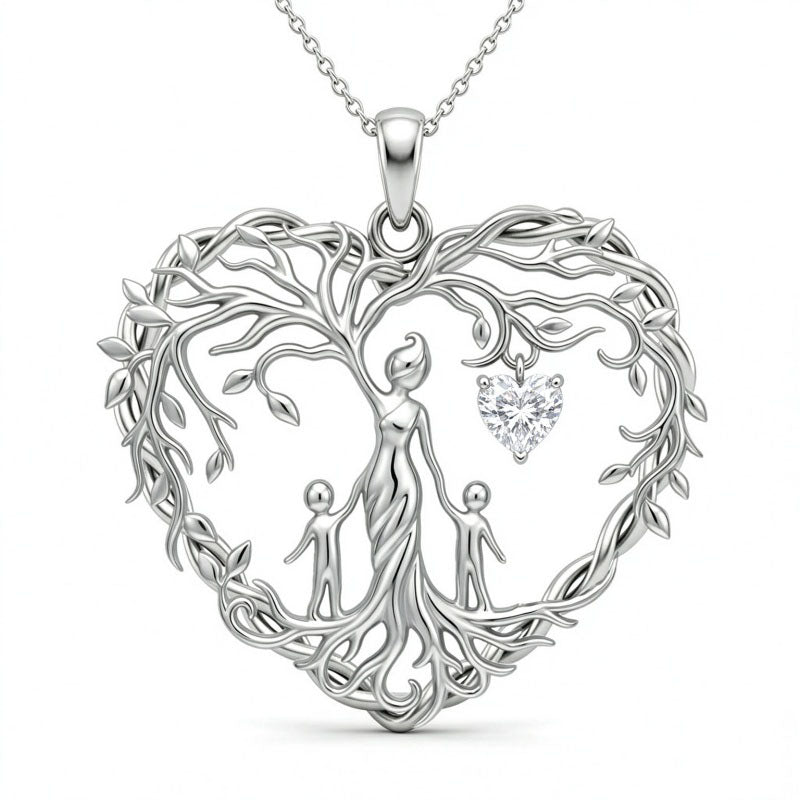 Sterling Silver Heart Pendant Birthstone Tree of Life Mother Child Family Necklace