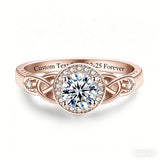 Sterling Silver 10K 14K 18K Gold  Personalized Engraved Moissanite Celtic Knot Wedding Engagement Ring