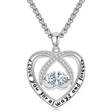 Sterling Silver Double Heart Birthstone Pendant Necklace Engraved with I Love You for Always and Forever