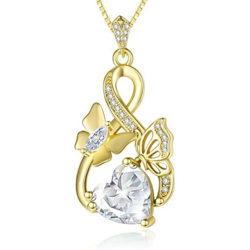 Heart Birthstone 14K  Gold Plated Butterfly Pendant Necklace for Women
