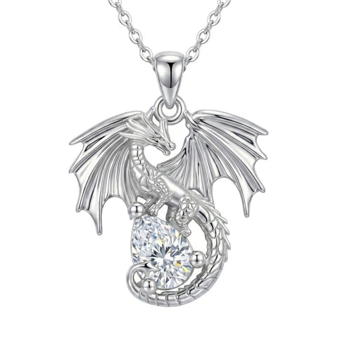 Sterling Silver Dragon Birthstone Necklace Jewelry Gifts for Dragon Lovers, Birthday Anniversary
