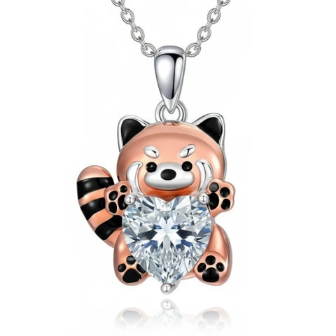 Sterling Silver Birthstone Red Panda Pendant Necklace for Women Birthstone Christmas Birthday  Gifts