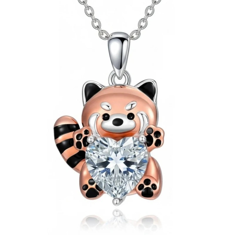Sterling Silver Birthstone Red Panda Pendant Necklace for Women Birthstone Christmas Birthday  Gifts