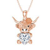 14K Gold Heart Birthstone Highland Cow Pendant Necklace