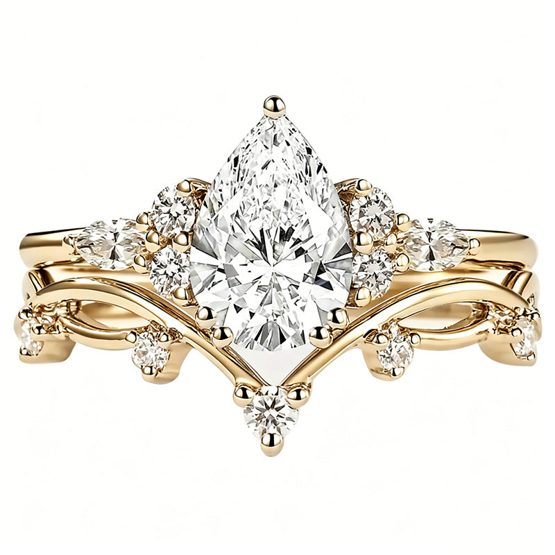 Sterling Silver 10K 14K 18K Gold 1CT-4CT Heart Round Teardrop Oval Moissanite Engagement Rings Set for Women