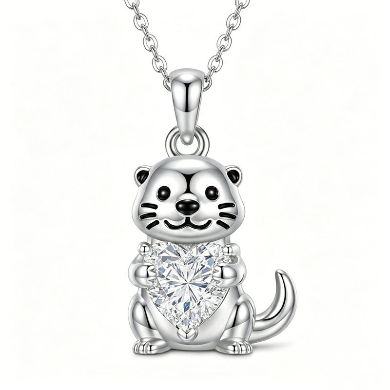 Sterling Silver 12 Month Birthstones Hedgehog Pug Fox Otter Pendant Necklace Gifts for  Birthday, Christmas, Graduation