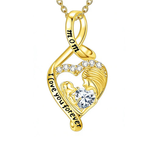 10K 14K 18K Yellow Gold 12 Months Birthstone  Infinity Mother Daughter Pendant Necklace