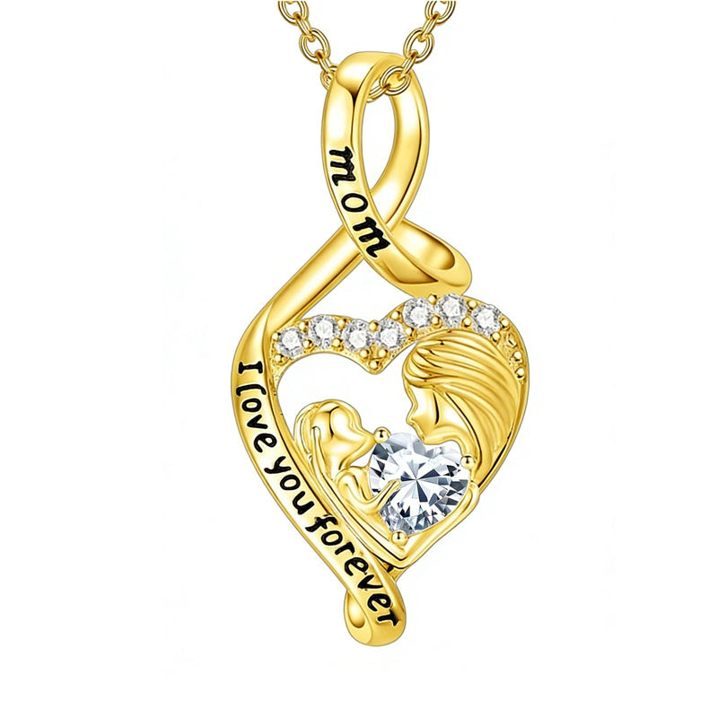 10K 14K 18K Yellow Gold 12 Months Birthstone  Infinity Mother Daughter Pendant Necklace