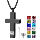 Stainless Steel Birthstones Urn Necklaces for Ashes Cross Cremation Pendant for Men Women Memorial Keepsake Jewelry