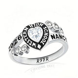 Sterling Silver Personalized Birthstone Engraved Class Rings for Women, College Senior High School Ring