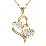 14K Gold Plated Double Heart Birthstone Necklace Anniversary Birthday Gifts