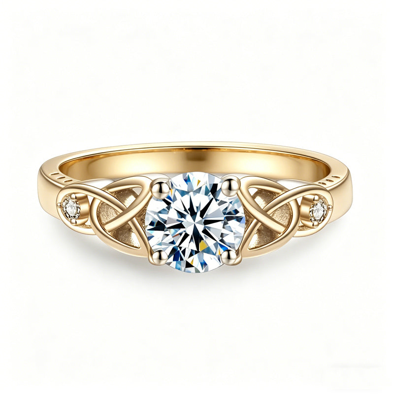 Sterling Silver 10K 14K 18K Gold  Personalized Engraved Moissanite Celtic Knot Wedding Engagement Ring