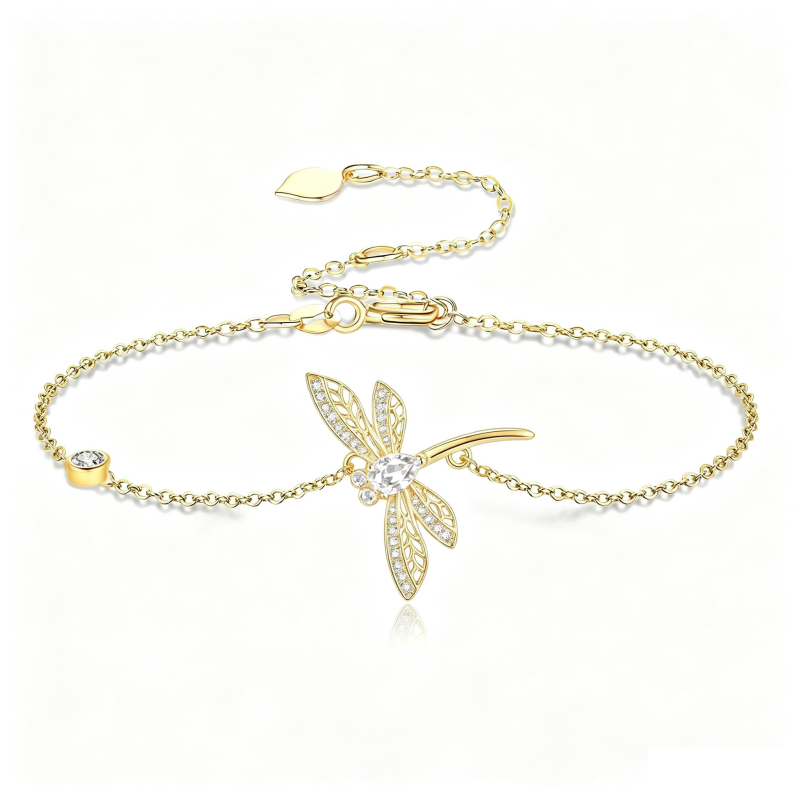 14K Gold Plated Birthstone Dragonfly Anklet Bracelet Birthday Gifts for Her
