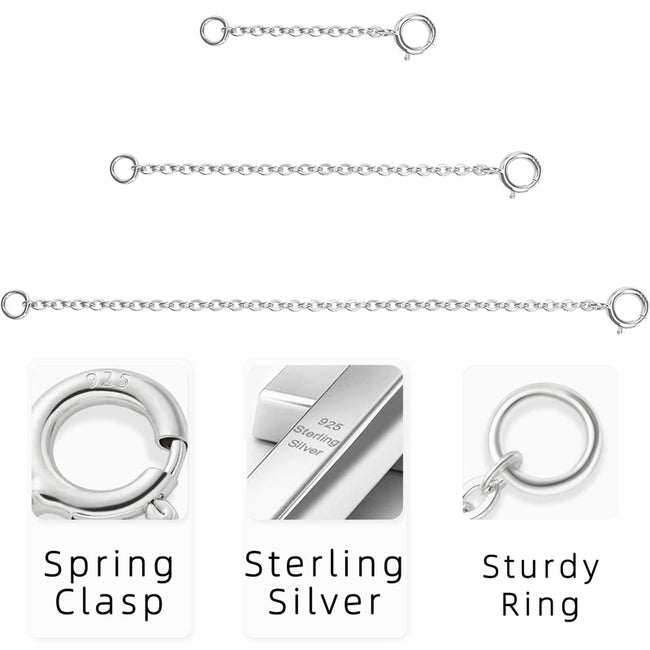 3 Pcs 925 Sterling Silver Necklace Extender Sterling Silver Chain Extenders for Necklaces Bracelet Extender