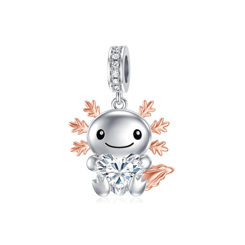 Sterling Silver Birthstone Axolotl  Bead Charm for Axolotl Lovers