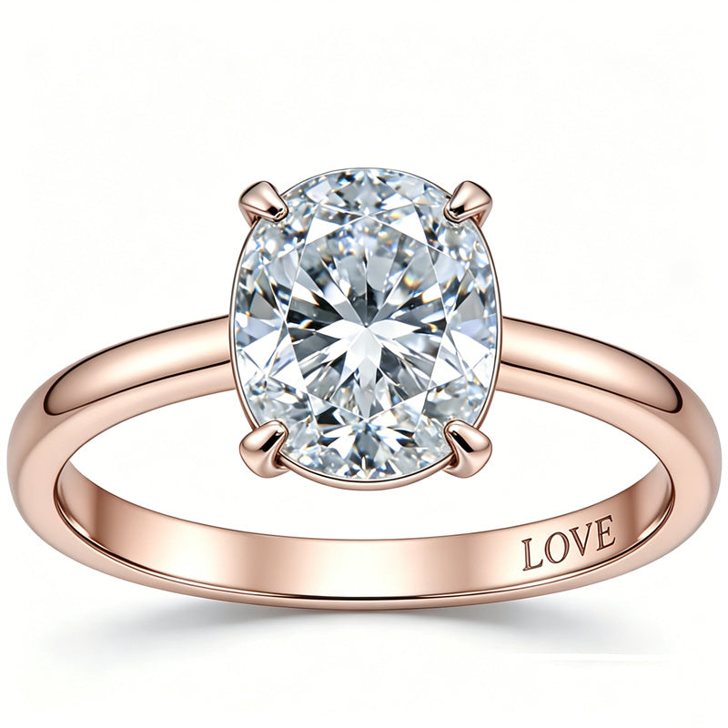 Sterling Silver 10K 14K 18K Gold Personalized Engraved Moissanite Wedding Engagement Promise Band Ring
